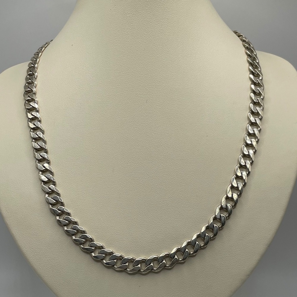 OTC Italy 925 Heavy Sterling Silver Curb Link Chain Necklace 8mm 20in Textured